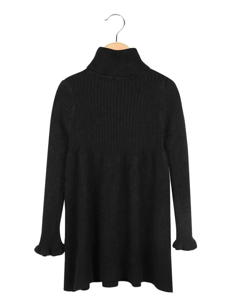 Vestito da bambina dolcevita in maglia con collana - nero