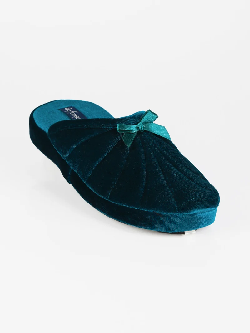 Pantofole donna effetto velluto - ottanio