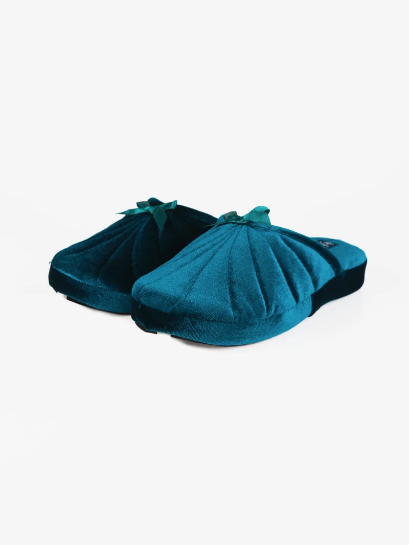 Pantofole donna effetto velluto - ottanio