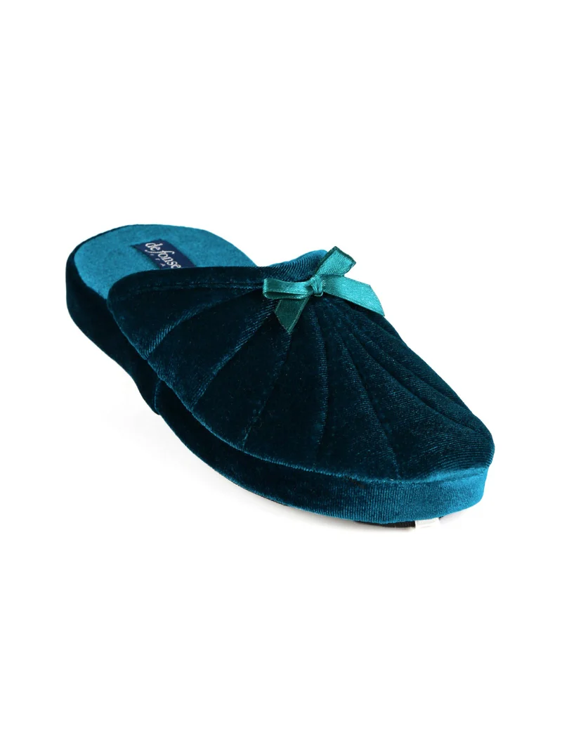 Pantofole donna effetto velluto - ottanio