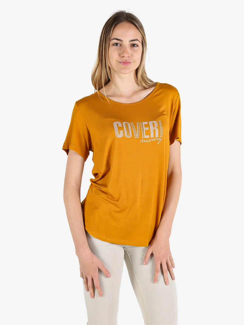 T-shirt da donna con strass - cuoio