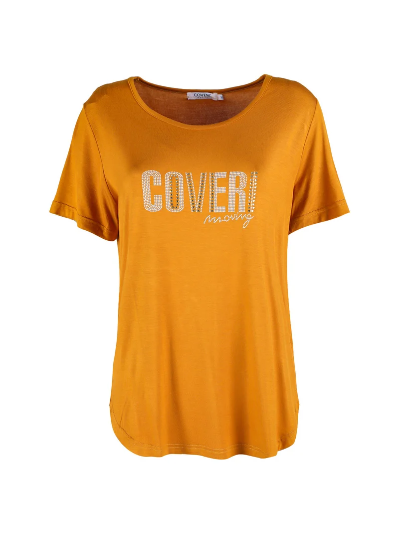 T-shirt da donna con strass - cuoio