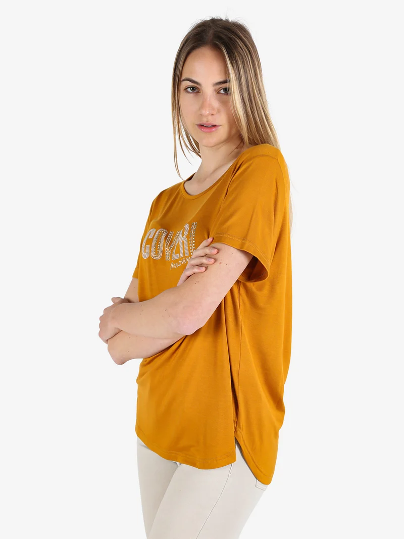 T-shirt da donna con strass - cuoio