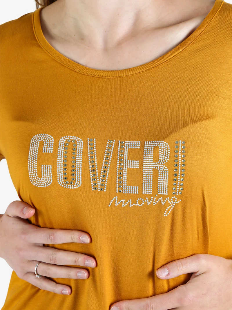T-shirt da donna con strass - cuoio