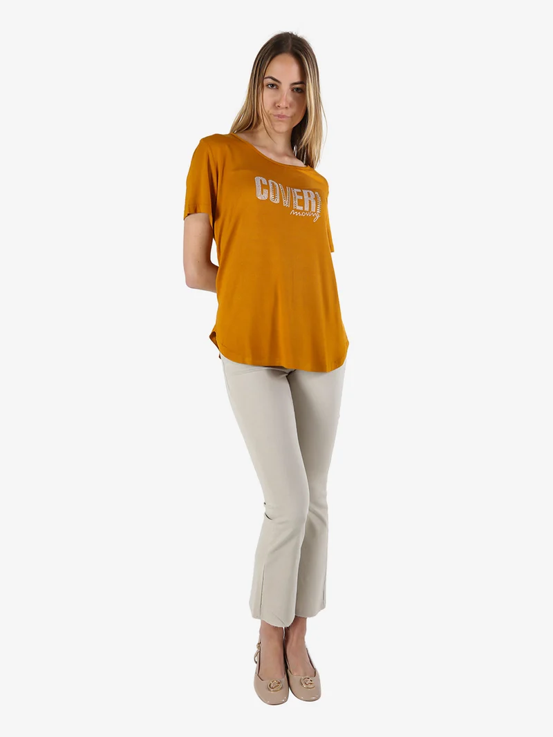 T-shirt da donna con strass - cuoio