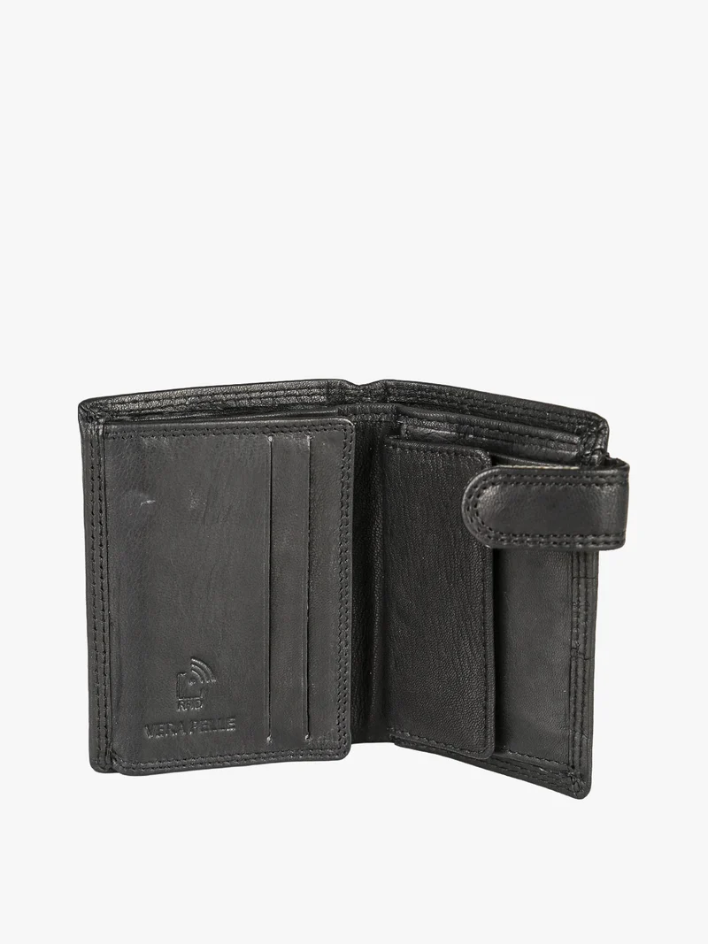Portafoglio verticale in pelle da uomo con bottone - nero