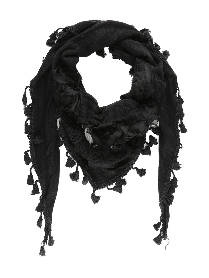 Sciarpa donna con nappine - nero