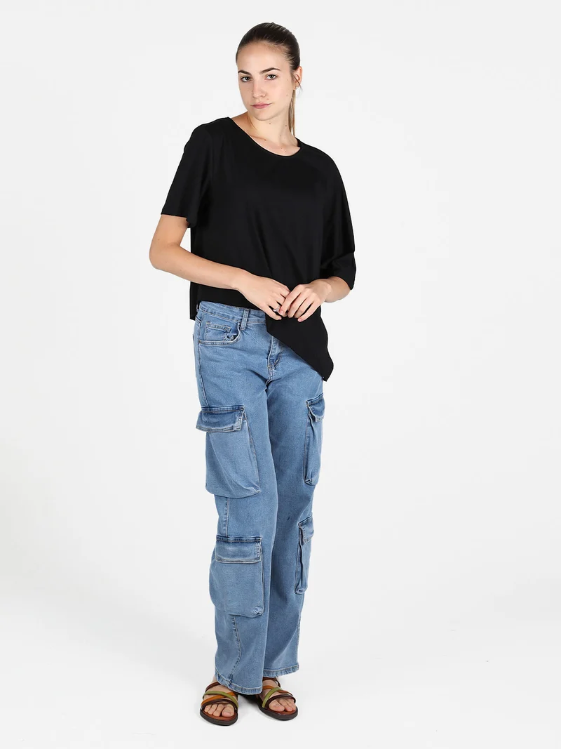 T-shirt donna asimmetrica in cotone - nero