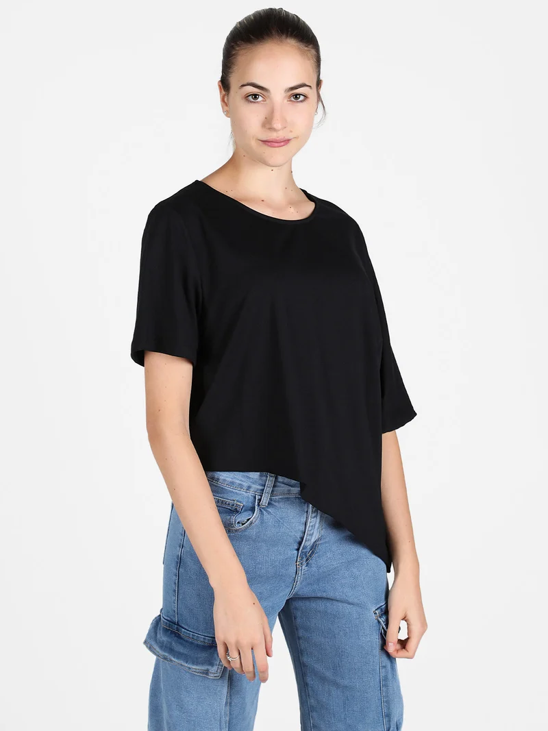 T-shirt donna asimmetrica in cotone - nero