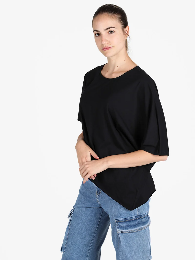 T-shirt donna asimmetrica in cotone - nero