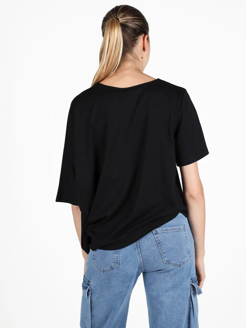 T-shirt donna asimmetrica in cotone - nero