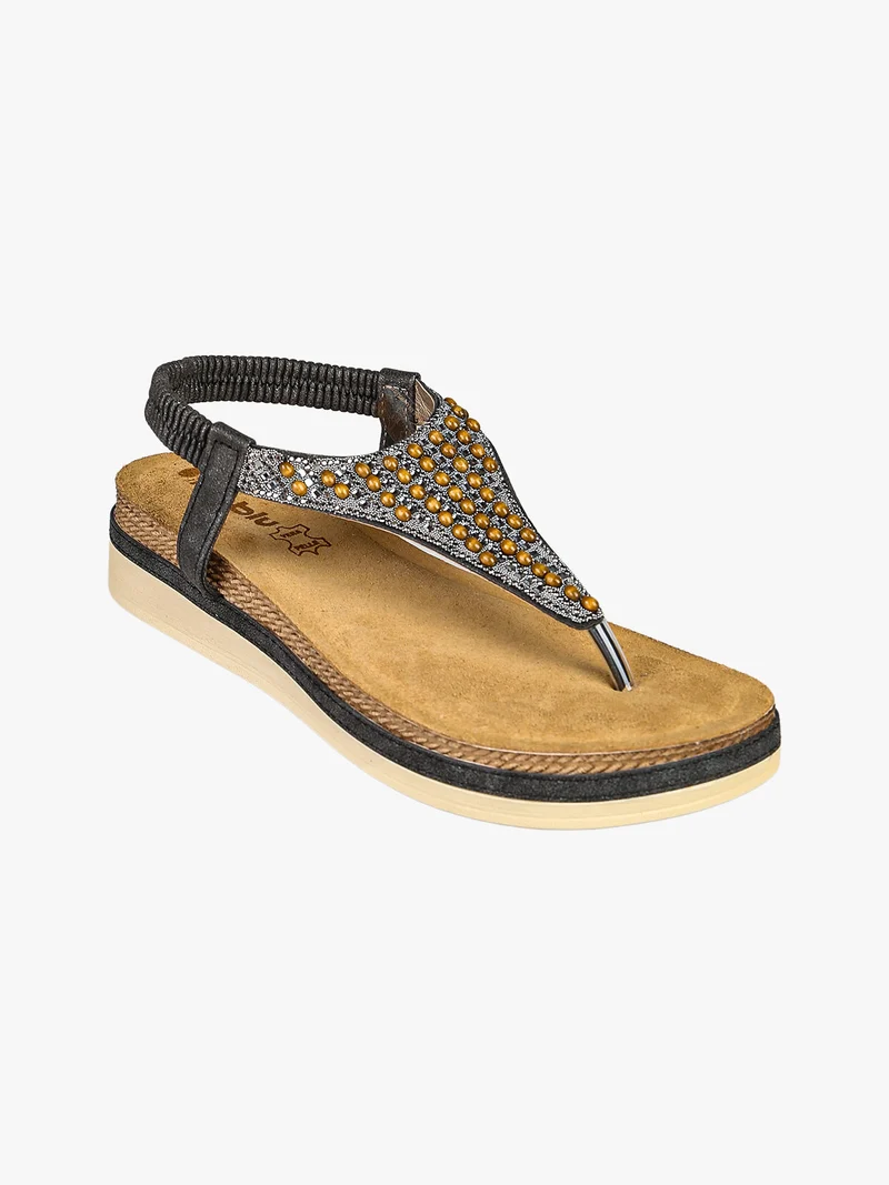 Sandali donna a infradito con perline e cinturino elastico - nero