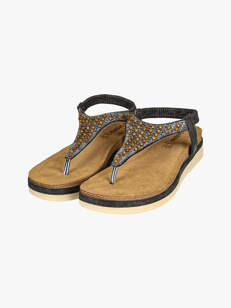 Sandali donna a infradito con perline e cinturino elastico - nero