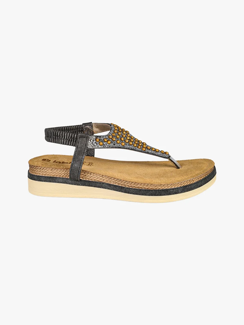 Sandali donna a infradito con perline e cinturino elastico - nero