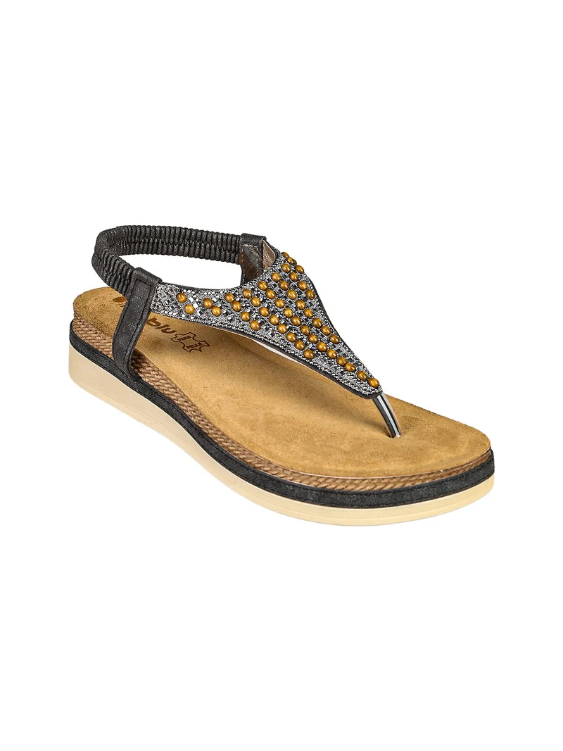 Sandali donna a infradito con perline e cinturino elastico - nero
