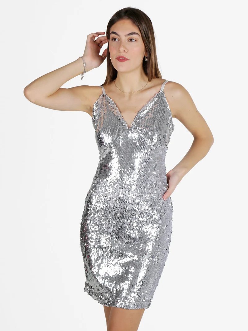 Vestito corto da donna con paillettes - bianco