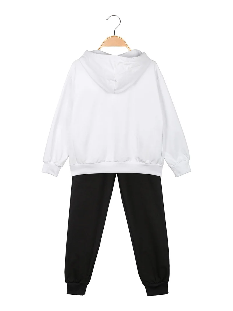 Completo 3 pezzi da ragazza con cappuccio e zip - bianco