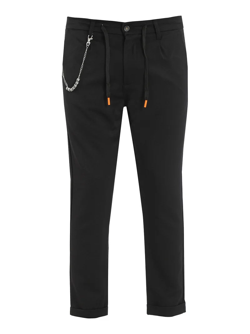 Pantaloni casual da uomo con catena - nero