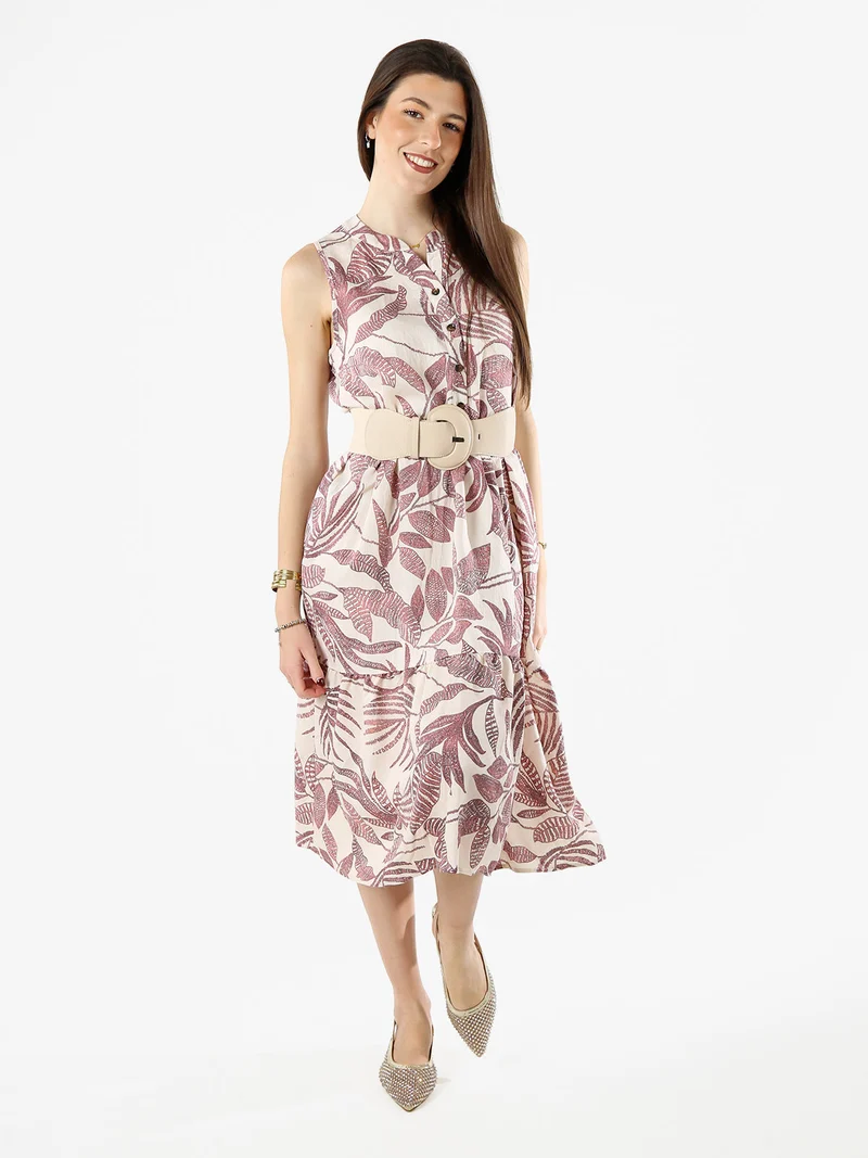 Abito lungo da donna smanicato con stampe floreali - rosa