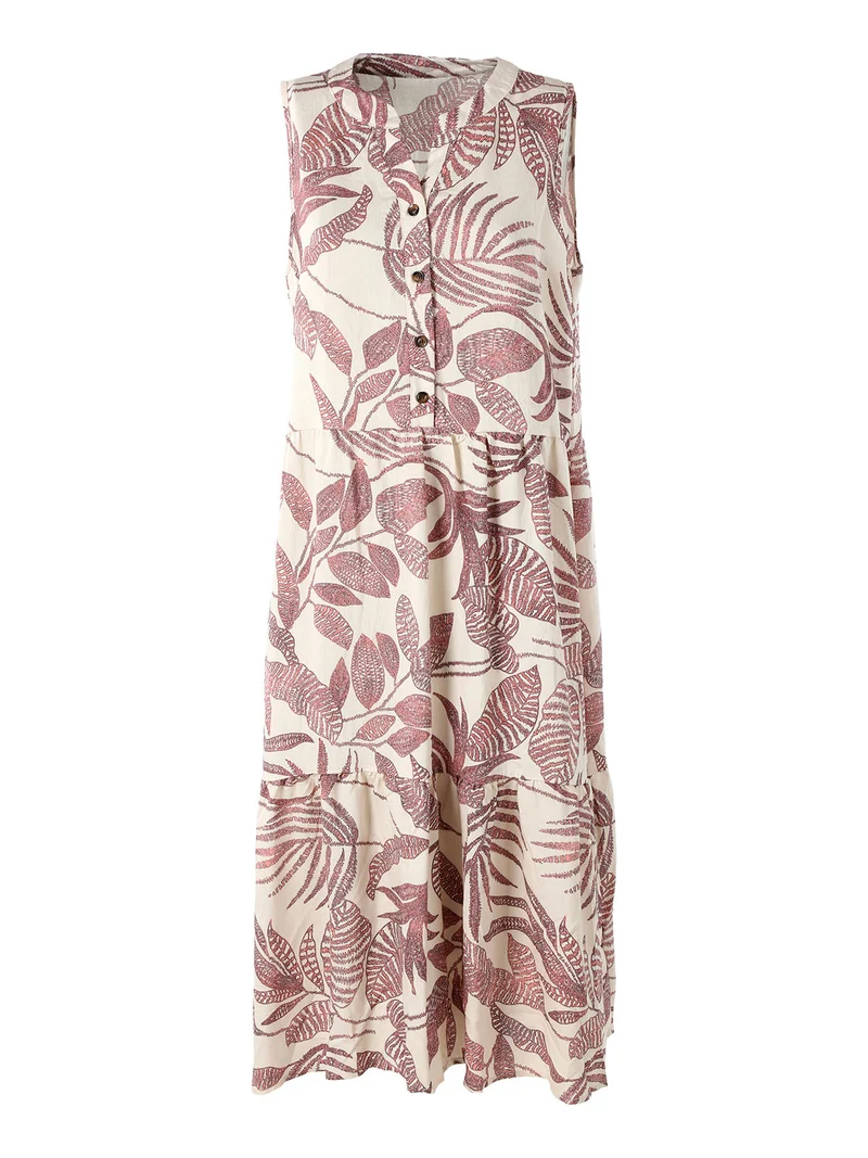 Abito lungo da donna smanicato con stampe floreali - rosa