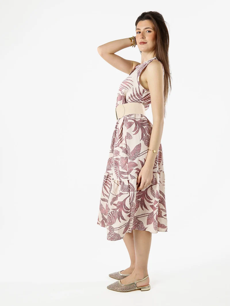 Abito lungo da donna smanicato con stampe floreali - rosa