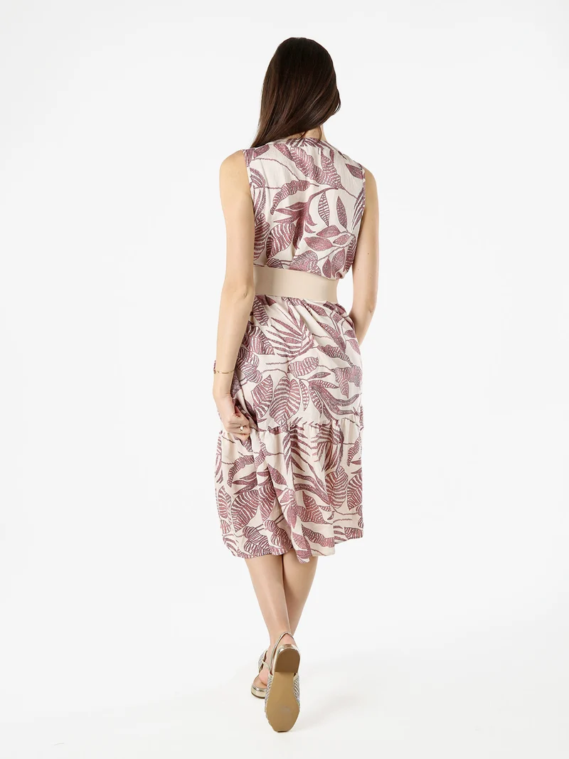 Abito lungo da donna smanicato con stampe floreali - rosa