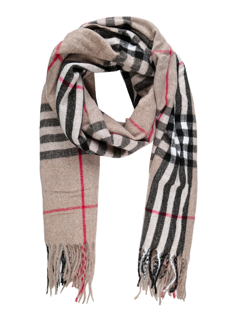 Sciarpa da uomo a quadri con frange - beige