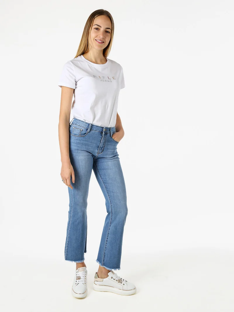 Jeans donna a zampa con finale sfrangiato - jeans