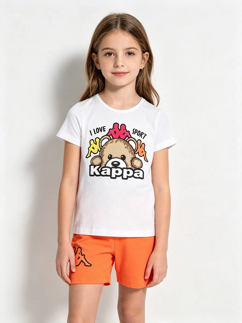 Completo corto da neonata in cotone con t-shirt orsacchiotto e shorts - bianco