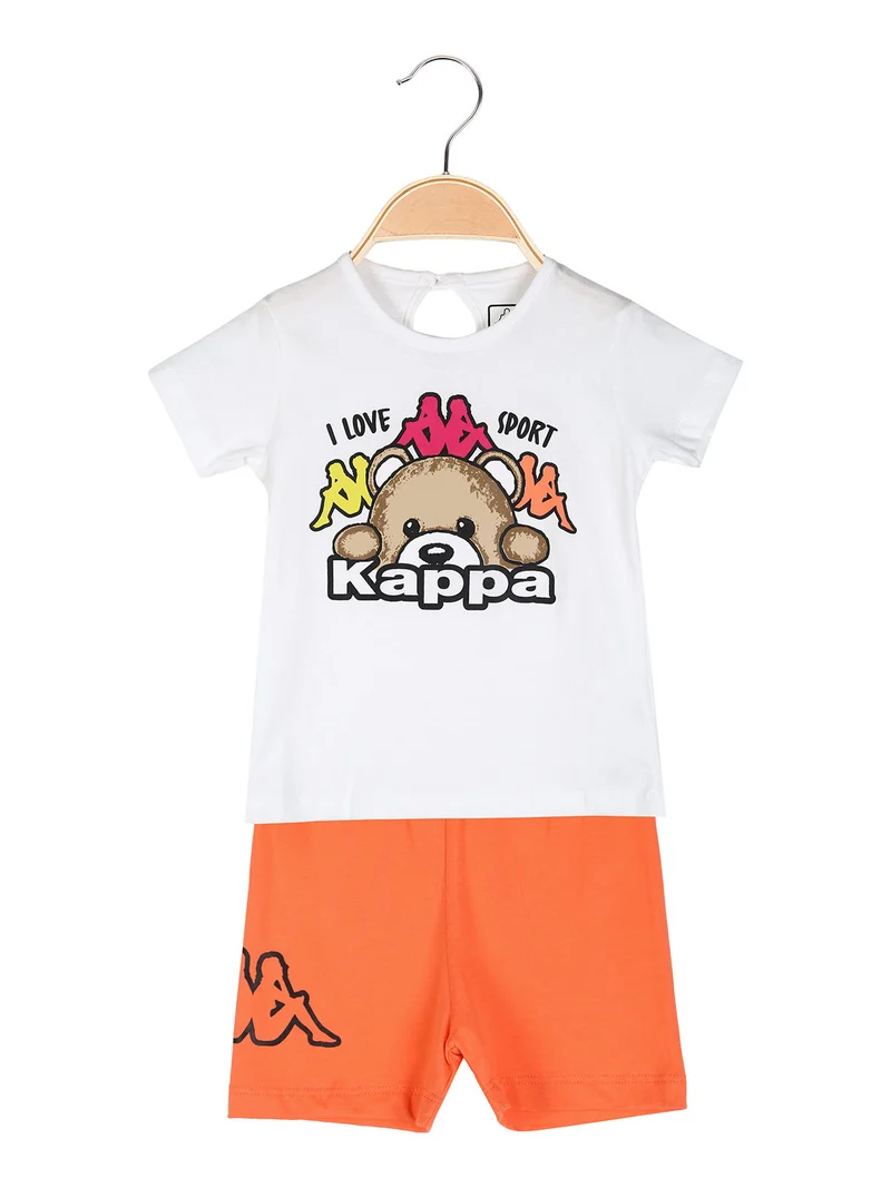 Completo corto da neonata in cotone con t-shirt orsacchiotto e shorts - bianco