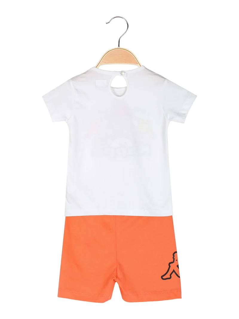 Completo corto da neonata in cotone con t-shirt orsacchiotto e shorts - bianco