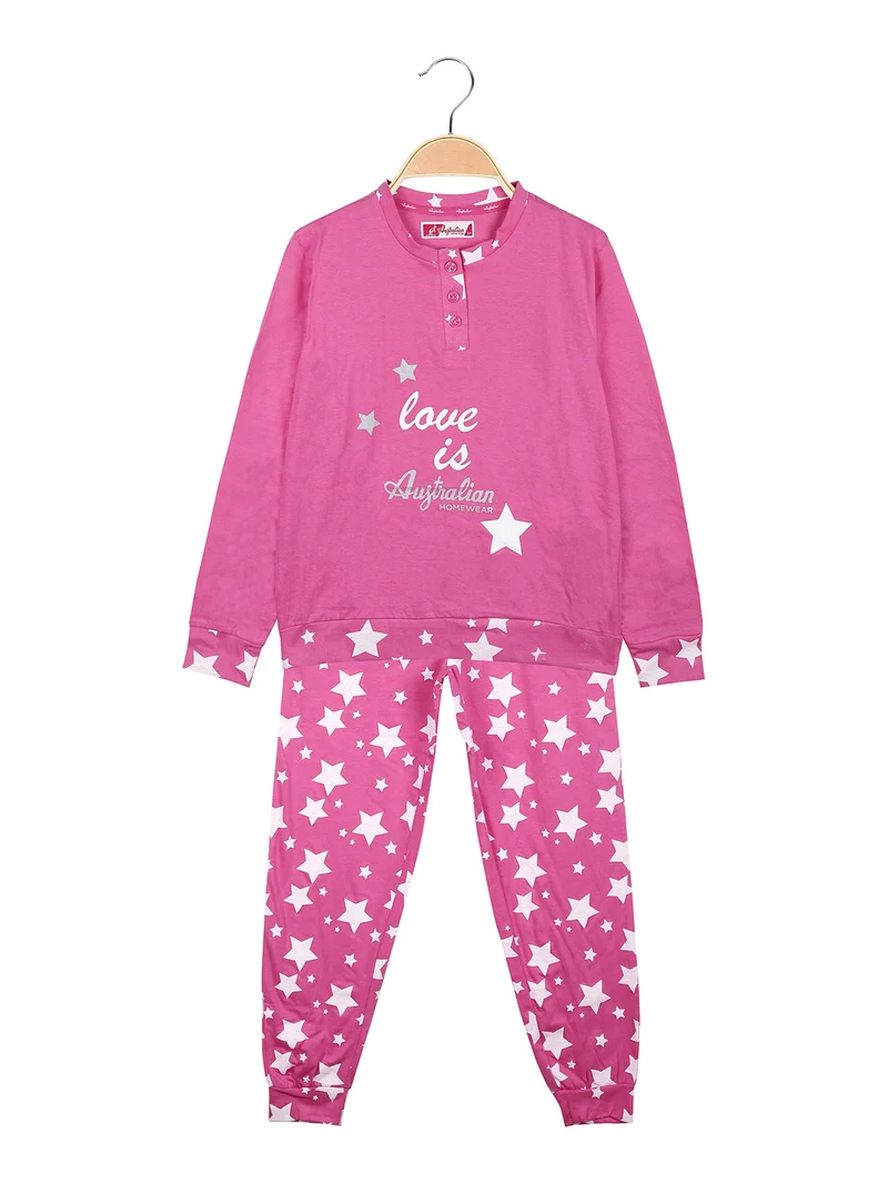 Pigiama lungo da bambina in caldo cotone - fucsia