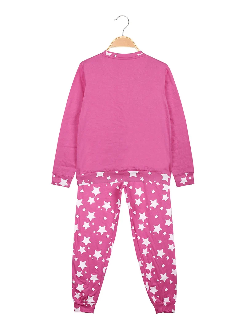 Pigiama lungo da bambina in caldo cotone - fucsia