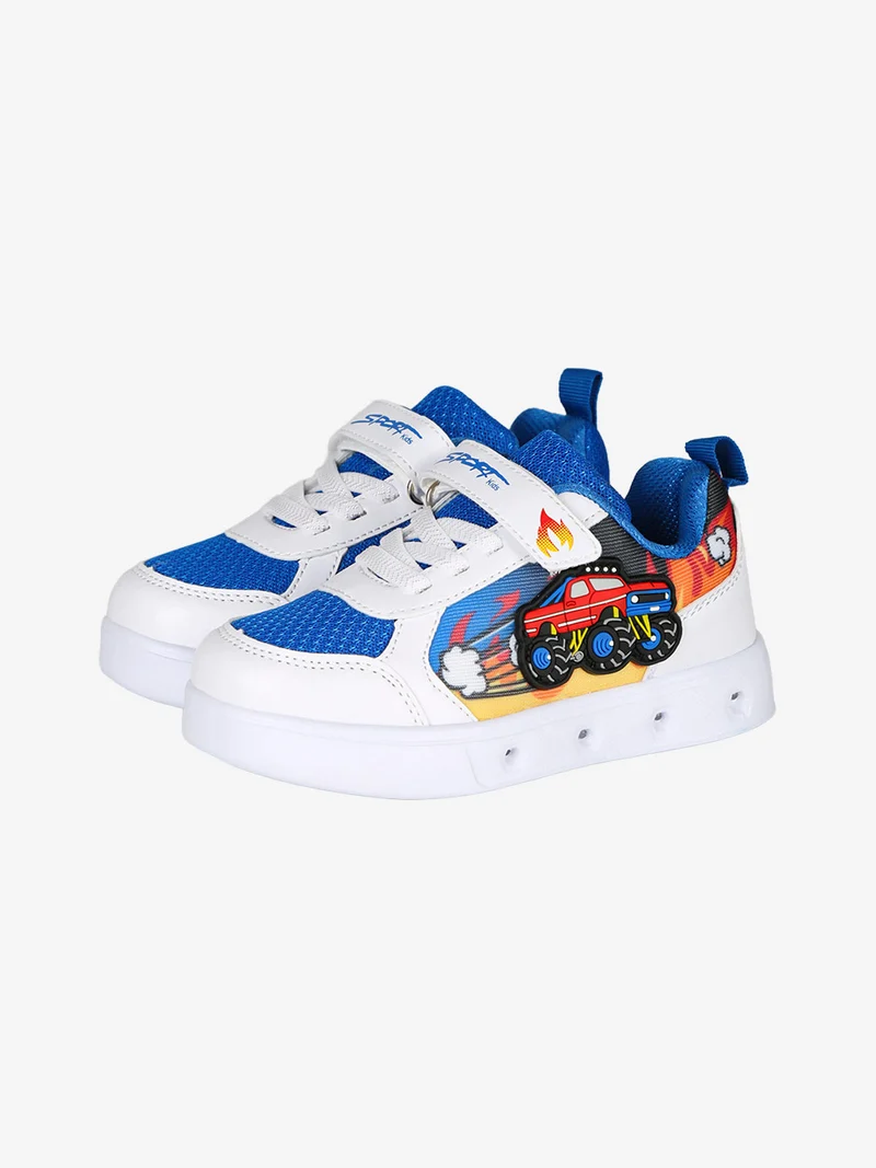 Sneakers da bambino con luci e cinturino a strappo - bianco