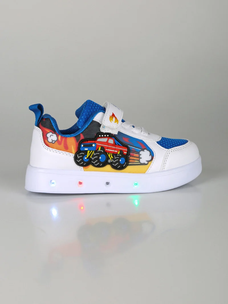 Sneakers da bambino con luci e cinturino a strappo - bianco