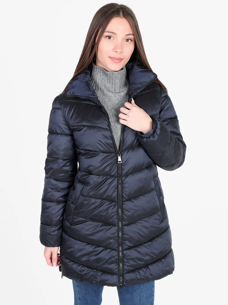 Piumino donna lungo imbottito taglie grandi - blu scuro