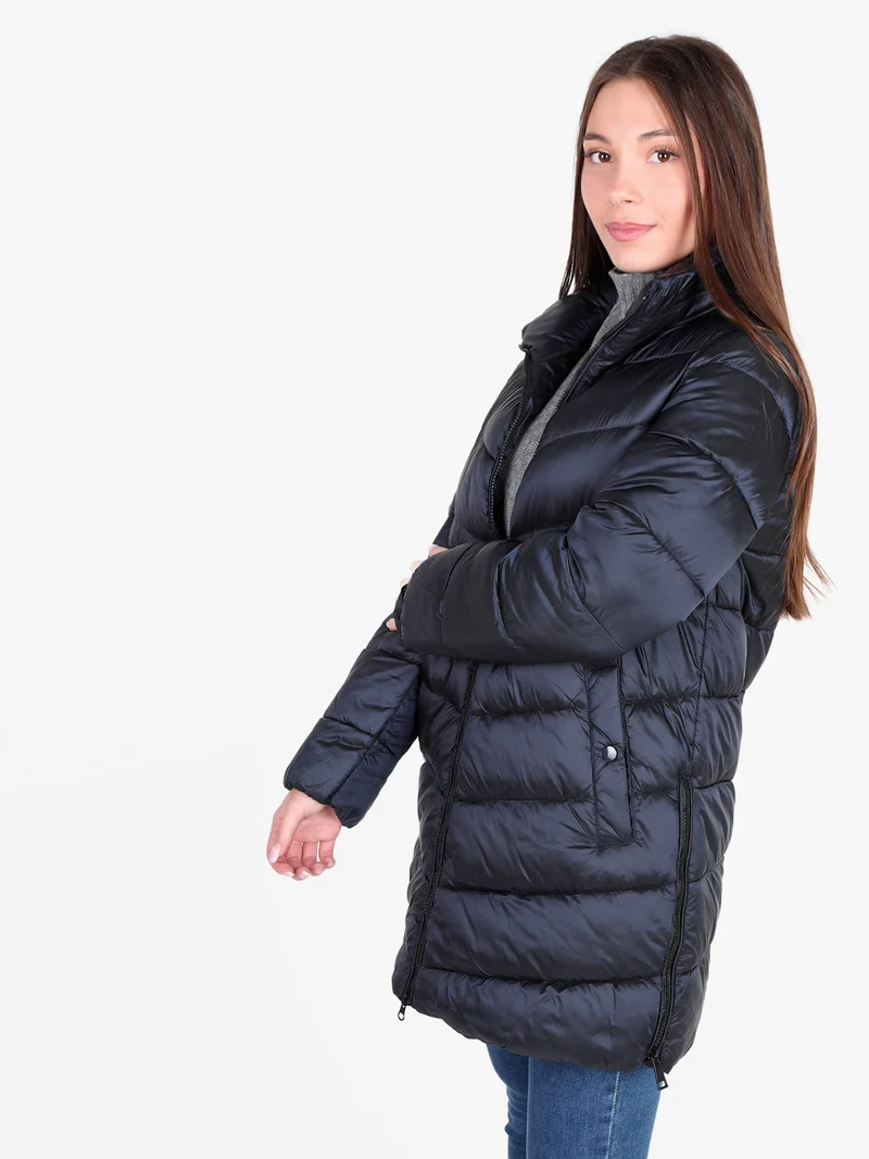 Piumino donna lungo imbottito taglie grandi - blu scuro