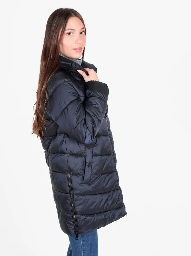 Piumino donna lungo imbottito taglie grandi - blu scuro