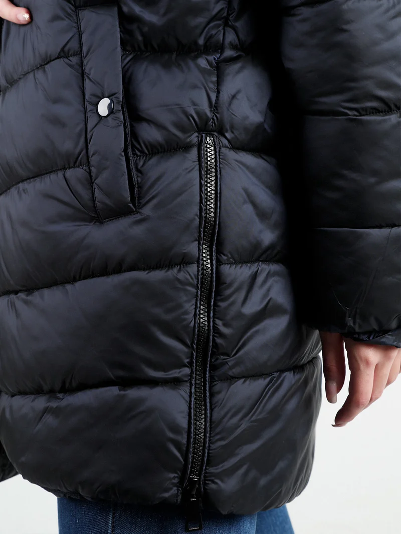 Piumino donna lungo imbottito taglie grandi - blu scuro