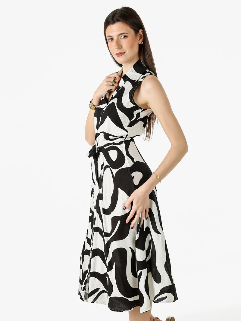 Abito lungo da donna a camicia senza maniche - nero