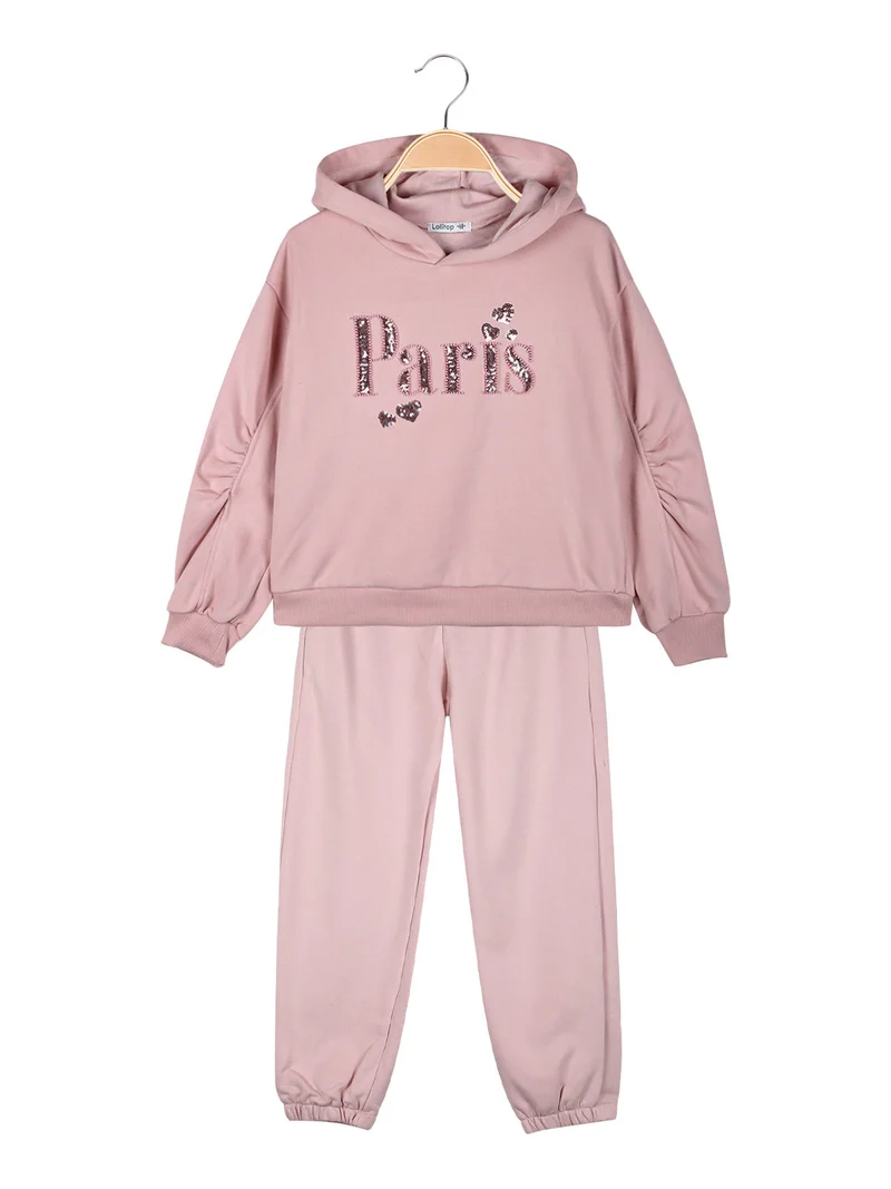 Completo tuta 2 pezzi da bambina con cappuccio - rosa