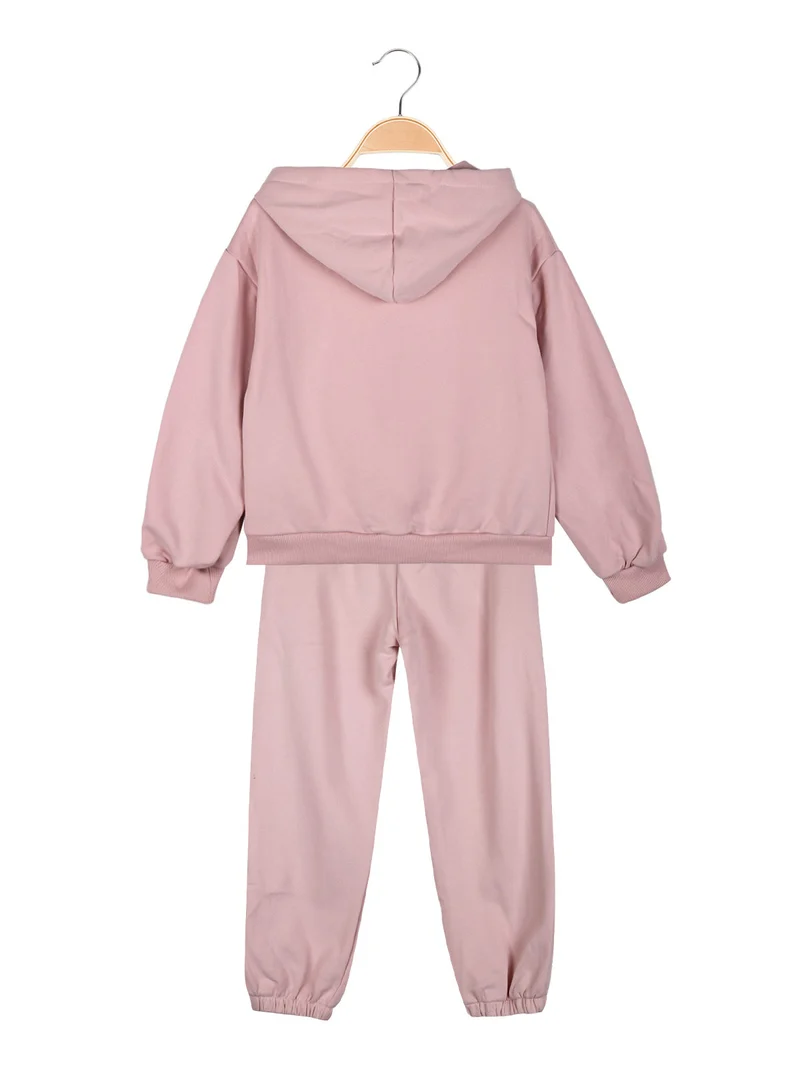 Completo tuta 2 pezzi da bambina con cappuccio - rosa
