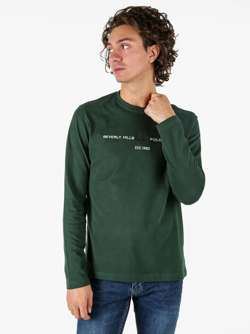 T-shirt da uomo a maniche lunghe in caldo cotone - verde