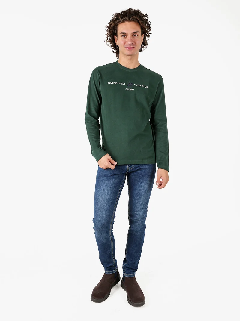 T-shirt da uomo a maniche lunghe in caldo cotone - verde