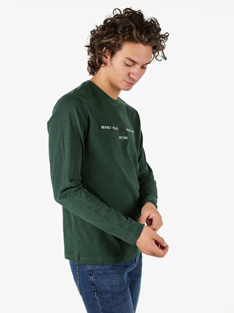 T-shirt da uomo a maniche lunghe in caldo cotone - verde