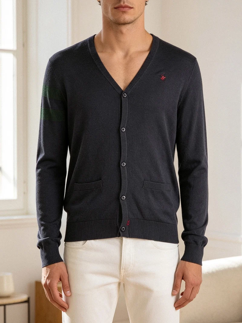 Cardigan da uomo in maglia con bottoni - blu scuro