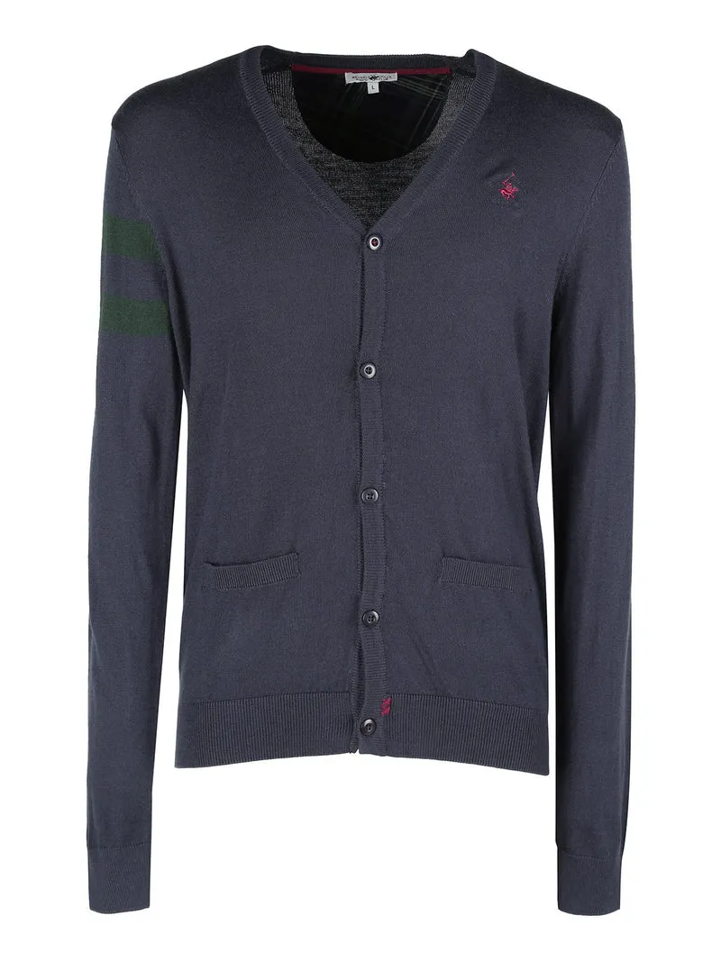Cardigan da uomo in maglia con bottoni - blu scuro