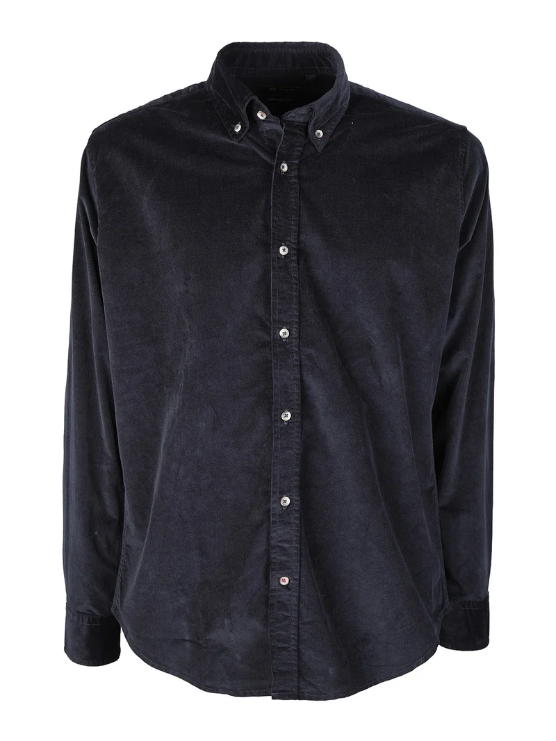 Camicia da uomo in velluto a maniche lunghe - blu scuro