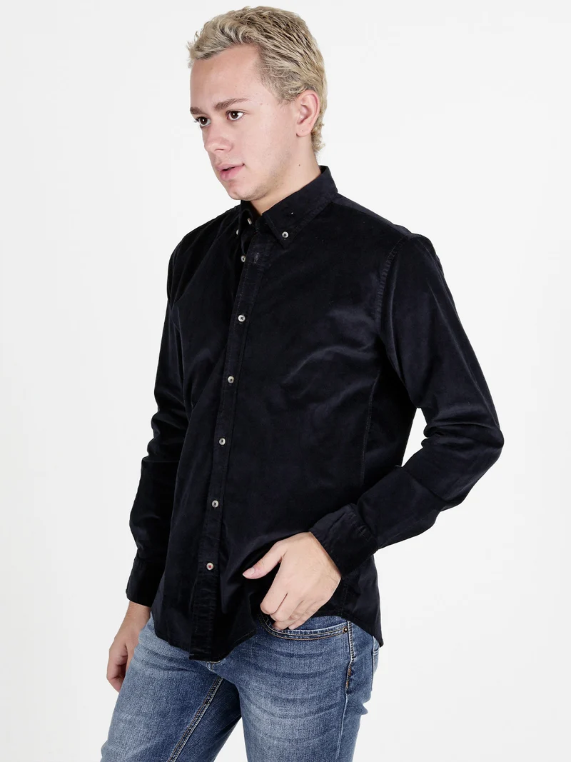 Camicia da uomo in velluto a maniche lunghe - blu scuro