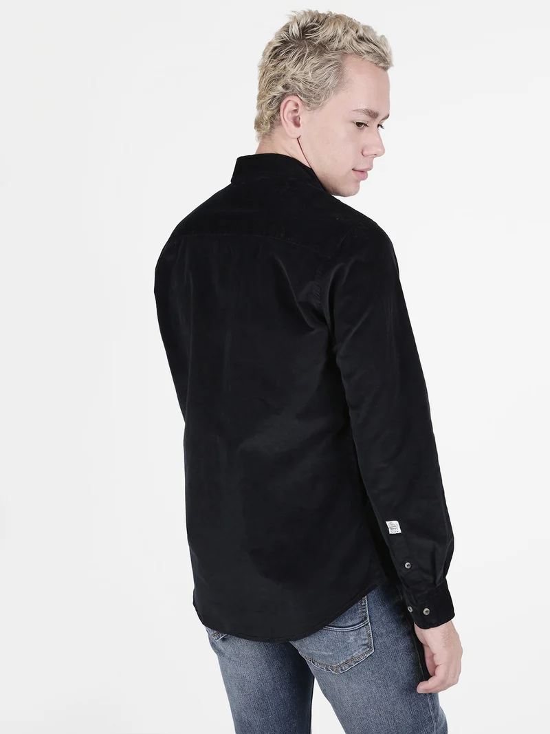 Camicia da uomo in velluto a maniche lunghe - blu scuro